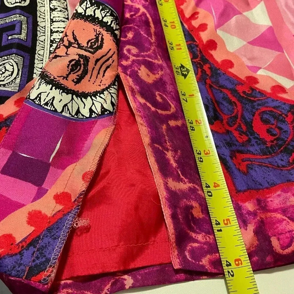 Louis Feraud 80s Vintage Pink 100% Silk Belted Sun Statue Print Dress 10 - Picture 11 of 12